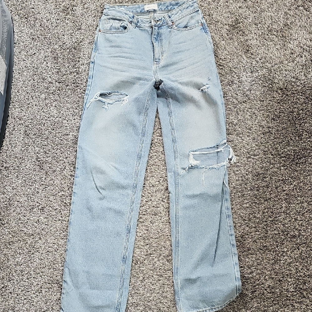 Blue Straight Leg Distressed Jeans